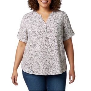 Torrid Harper Floral Short Sleeve Relaxed Fit Popover Blouse 2X White Purple